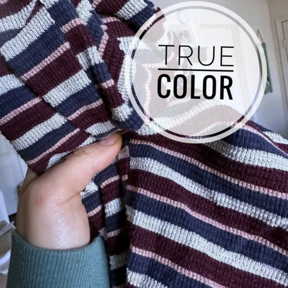 Gray burgundy navy VILA striped vintage button down tee - Picture 5 of 16